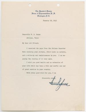 [Letter to Honorable W. J. Bryan, January 18, 1943]