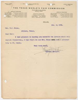 Primary view of object titled '[Letter from Louis J. Wortham to W. J. Bryan, January 21, 1903]'.