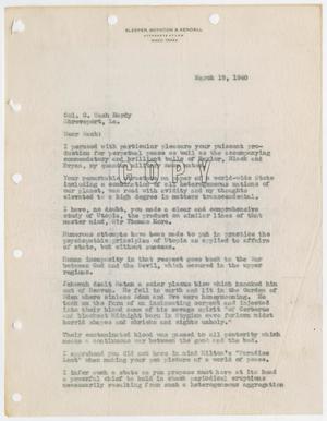 [Copy of a letter from W. M. Sleeper to G. W. Hardy, March 19, 1940]