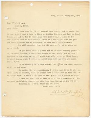 [Letter from W. W. Kirk to William John Bryan, February 2, 1905]