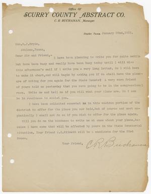[Letter from C. R. Buchanan to Honorable W. J. Bryan, January 22, 1912]