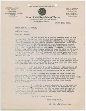 [Letter from Armistead Albert Aldrich to Honorable W. J. Bryan, March 12, 1945]