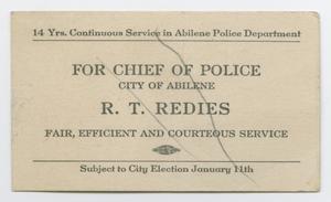 [R. T. Redies Police Business Card]