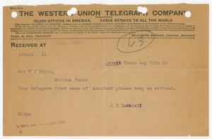 [Telegram from L. T. Dashiell to Mrs. W. J. Bryan, August 19, 1912]