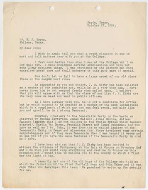Primary view of object titled '[Letter from R. D. Bowen to W. J. Bryan, October 27, 1926]'.