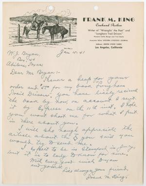 [Letter from Frank M. King to W. J. Bryan, January 15, 1941]