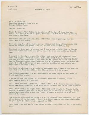 Primary view of object titled '[Letter from W. J. Bryan, to Mr. E. E. McQuillen, November 14, 1946]'.