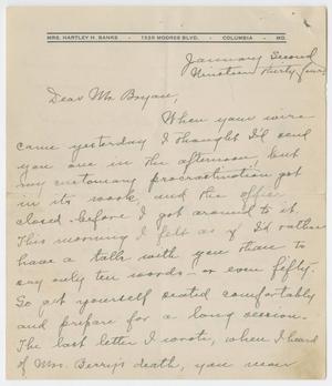 Primary view of object titled '[Letter from Rose A. Banks to Senator W. J. Bryan, January 2, 1934]'.