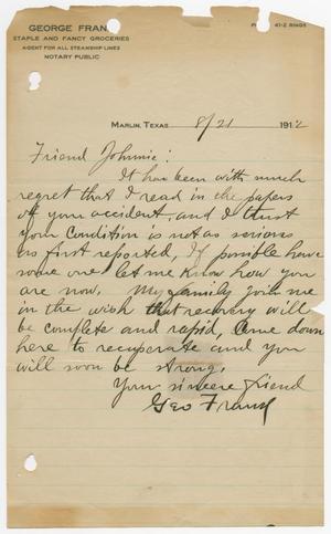 Primary view of object titled '[Letter from Honorable W. J. Bryan, August 21, 1912]'.