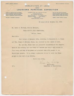 [Letter from Charles M. Reeves to Louis J. Wortham, December 22, 1903]