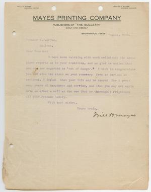 [Letter from Will H. Mayes to Senator W. J. Bryan, August 30, 1912]