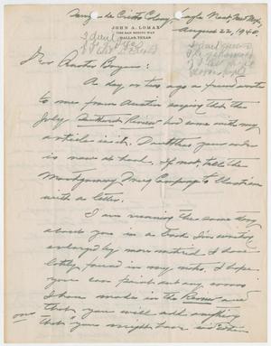 [Letter from John A. Lomax to Senator W. J. Bryan August 22, 1940]