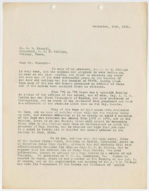 Primary view of object titled '[Letter from G. W. Hardy to Dr. W. B. Bizzell, September 28, 1921]'.