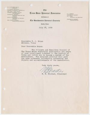 Primary view of object titled '[Letter from W. E. Wrather to Honorable W. J. Bryan, July 25, 1938]'.