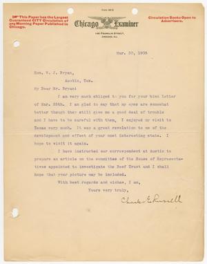 Primary view of object titled '[Letter from Charles G. Russell to William John Bryan, March 30, 1905]'.