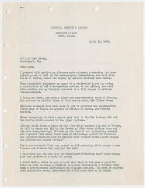 [Letter from W. M. Sleeper to G. W. Hardy, March 18, 1940]