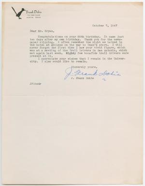 [Letter from J. Frank Dobie to W. J. Bryan, October 7, 1947]