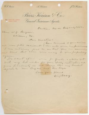 [Letter from W. J. Clay to Honorable W. J. Bryan, August 22, 1912]