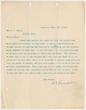 Primary view of object titled '[Letter from H. E. Hoover to W. J. Bryan, March 7, 1901]'.