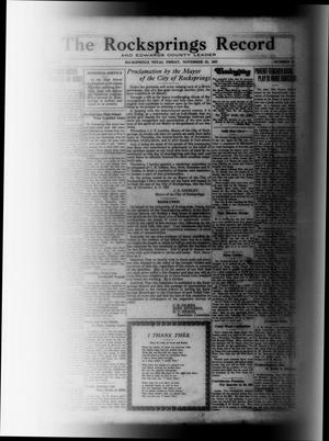 The Rocksprings Record and Edwards County Leader (Rocksprings, Tex.), Vol. 9, No. 51, Ed. 1 Friday, November 25, 1927
