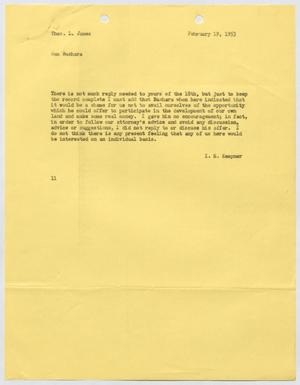 [Letter from I. H. Kempner to Thomas L. James, February 19, 1953]
