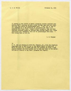 [Letter from I. H. Kempner to J. M. Sutton, November 10, 1953]