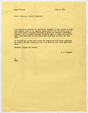 [Letter from Hugh Williams to I. H. Kempner, June 4, 1953]