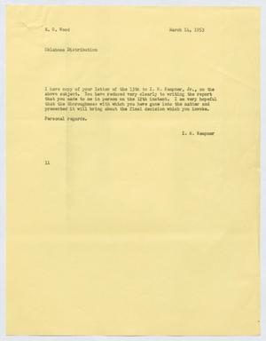 [Letter from I. H. Kempner to E. O. Wood, March 14, 1953]