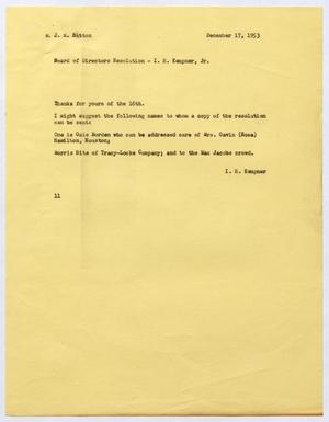 [Letter from I. H. Kempner to J. M. Sutton, December 17, 1953]