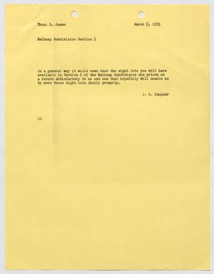 [Letter from I. H. Kempner to Thomas L. James, March 6, 1953]