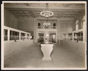 Primary view of object titled '[Photograph of United States National Bank Building's Bank Lobby, #2]'.