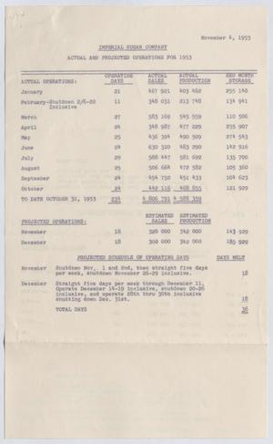 [Imperial Sugar Company Actual and Projected Operations: 1953]