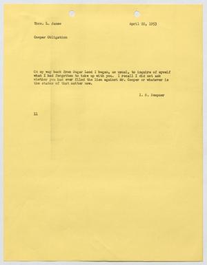 [Letter from I. H. Kempner to Thomas L. James, April 22, 1953]