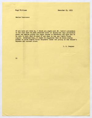 [Letter from I. H. Kempner to Hugh Williams, December 23, 1953]