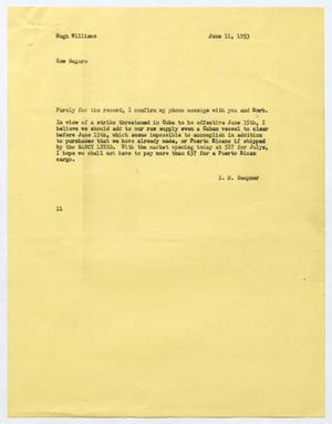 Primary view of object titled '[Letter from I. H. Kempner to Hugh Williams, June 11, 1953]'.