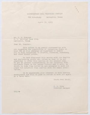 [Letter from D. G. Kobs to I. H. Kempner, April 30, 1953]
