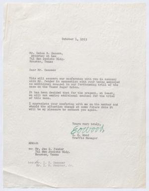 [Letter from E. O. Wood to Gaius B. Gannon, October 1, 1953]