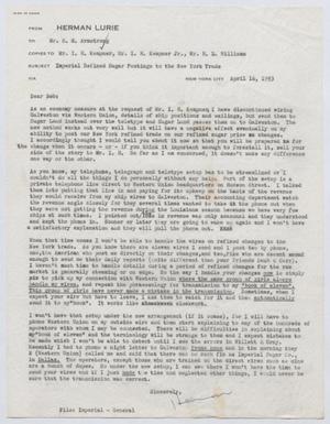 Primary view of object titled '[Letter from Herman Lurie to Robert Markle Armstrong, April 16, 1953]'.