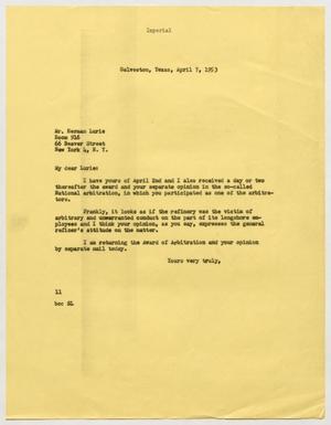 [Letter from I. H. Kempner to Herman Lurie, April 7, 1953]