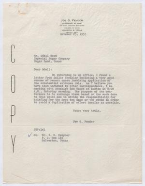 [Letter from Joe G. Fender to Odell Wood, October 23, 1953]