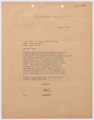 [Letter from Robert Lee Kempner to Thomas L. James, July 18, 1953]