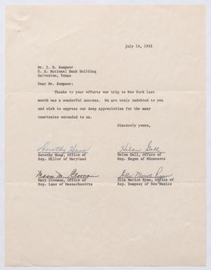 Primary view of object titled '[Letter from Dorothy Hass, Helen Gall, Mary Cloonan, & Ella Ryan to I. H. Kempner, July 14, 1953]'.