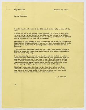 [Letter from I. H. Kempner to Hugh Williams, November 17, 1953]