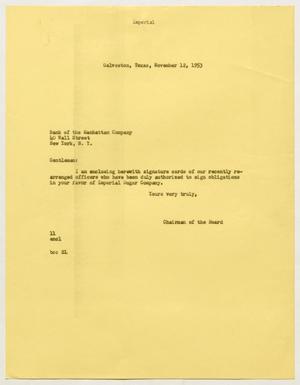 [Letter from I. H. Kempner to Bank of the Manhattan Company, November 12, 1953]