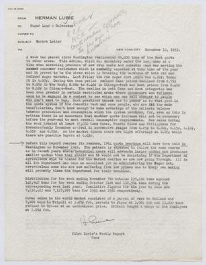 Primary view of object titled '[Herman Lurie's Weekly Report, November 13, 1953]'.