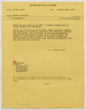 Primary view of object titled '[Letter from I. H. Kempner, Jr. to Herman Lurie, January 12, 1953]'.