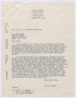 [Letter from Joe G. Fender to Odell Wood, October 12, 1953]