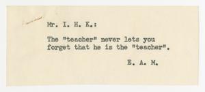 [Letter from E. A. Mantzel to I. H. Kempner]