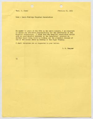 [Letter from I. H. Kempner to Thomas L. James, February 27, 1953]