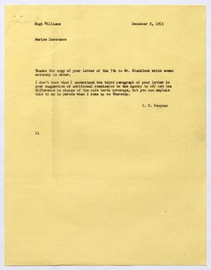 [Letter from I. H. Kempner to Hugh Williams, December 8, 1953]